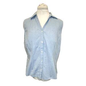 Basic Editions Women’s Blue Sleeveless Fitted Button Down Shirt Y2K Cotton XL